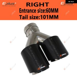 車用 カーボン 光沢マフラーチップ Y字型 ダブルアウトレットマフラー マフラー ノズル 装飾 汎用 ステンレス シルバー - right 60mm-101mm