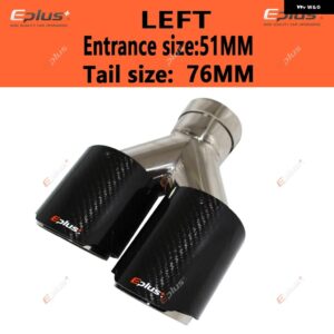 車用 カーボン 光沢マフラーチップ Y字型 ダブルアウトレットマフラー マフラー ノズル 装飾 汎用 ステンレス シルバー - left 51mm-76mm