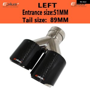 車用 カーボン 光沢マフラーチップ Y字型 ダブルアウトレットマフラー マフラー ノズル 装飾 汎用 ステンレス シルバー - left 51mm-89mm