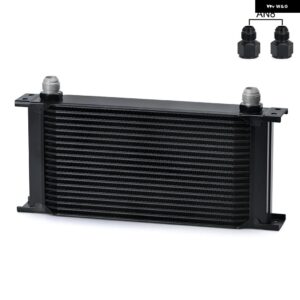 19列 汎用 英国タイプアルミ エンジン トランス ミッション オイルクーラー 10ANメス-8AN 6ANオスフィッティング アダプター 付きLZ7019 - Black AN8 Fitting