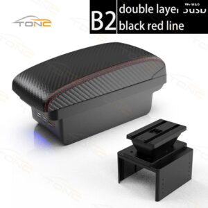 車用 汎用 アームレスト ボックス コンソール 収納 ボックス 車内 カスタム パーツ3USB - B2 Red line 3 USB