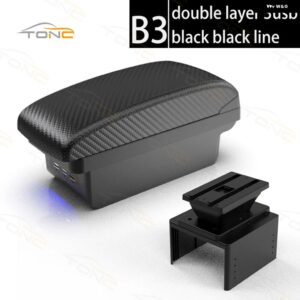 車用 汎用 アームレスト ボックス コンソール 収納 ボックス 車内 カスタム パーツ3USB - B3 Black line 3 USB