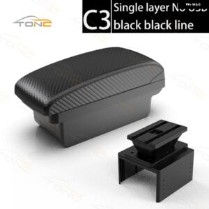 車用 汎用 アームレスト ボックス コンソール 収納 ボックス 車内 カスタム パーツ3USB - C3 Black line No USB