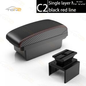 車用 汎用 アームレスト ボックス コンソール 収納 ボックス 車内 カスタム パーツ3USB - C2 Red line No USB