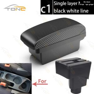 FORD ECOSPORT アームレスト ボックス 2013-2017 車用 アームレスト ボックス インナー カスタム USB充電 カーアクセサリー - C1 White line NoUSB