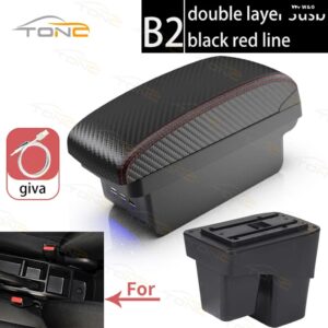 ホンダ ジャズ アームレスト ボックス ホンダ ジャズ 2 車用 アームレスト 2014-2020 2015 - 19 アーム 収納 ボックス カーアクセサリー - B2 Red line 3 USB