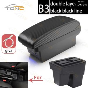 ホンダ ジャズ アームレスト ボックス ホンダ ジャズ 2 車用 アームレスト 2014-2020 2015 - 19 アーム 収納 ボックス カーアクセサリー - B3 Black line 3 USB