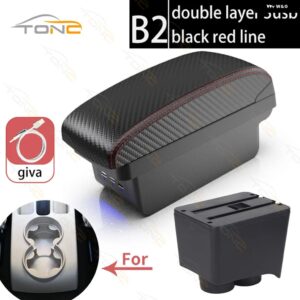 フォルクスワーゲン ポロ アームレスト VW ポロ 9N 3 車用 アームレスト ボックス 2002-2009 レトロパーツ 収納 ボックス 車内アクセサリー USB - B2 Red line 3 USB