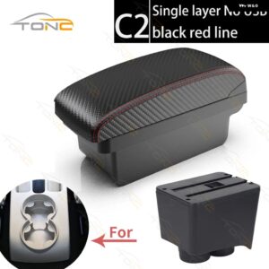 フォルクスワーゲン ポロ アームレスト VW ポロ 9N 3 車用 アームレスト ボックス 2002-2009 レトロパーツ 収納 ボックス 車内アクセサリー USB - C2 Red line No USB