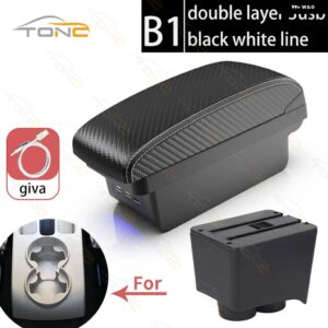 フォルクスワーゲン ポロ アームレスト VW ポロ 9N 3 車用 アームレスト ボックス 2002-2009 レトロパーツ 収納 ボックス 車内アクセサリー USB - B1 White line 3 USB