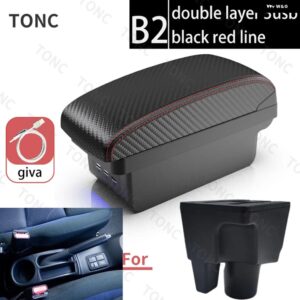 トヨタ アクア アームレスト トヨタ アクア プリウスC 車用 アームレスト ボックス インナー カスタム USB充電 カーアクセサリー 収納 ボックス - B2 Red line 3 USB