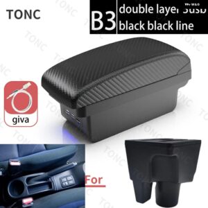 トヨタ アクア アームレスト トヨタ アクア プリウスC 車用 アームレスト ボックス インナー カスタム USB充電 カーアクセサリー 収納 ボックス - B3 Black line 3 USB