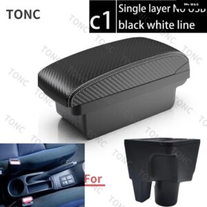 トヨタ アクア アームレスト トヨタ アクア プリウスC 車用 アームレスト ボックス インナー カスタム USB充電 カーアクセサリー 収納 ボックス - C1 White line NoUSB