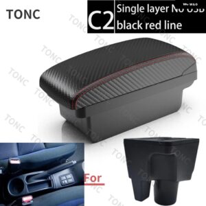 トヨタ アクア アームレスト トヨタ アクア プリウスC 車用 アームレスト ボックス インナー カスタム USB充電 カーアクセサリー 収納 ボックス - C2 Red line No USB