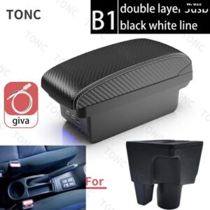 トヨタ アクア アームレスト トヨタ アクア プリウスC 車用 アームレスト ボックス インナー カスタム USB充電 カーアクセサリー 収納 ボックス - B1 White line 3 USB