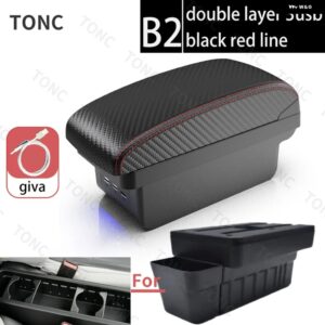ホンダ アームレスト ボックス 2020 2021 2022カーセンター コンソール アームレスト 収納 ボックス USB付き - B2 Red line 3 USB