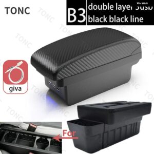 ホンダ アームレスト ボックス 2020 2021 2022カーセンター コンソール アームレスト 収納 ボックス USB付き - B3 Black line 3 USB