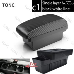 ホンダ アームレスト ボックス 2020 2021 2022カーセンター コンソール アームレスト 収納 ボックス USB付き - C1 White line NoUSB