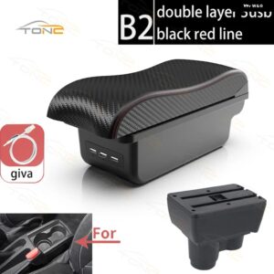 ルノー ダスター アームレスト ダチア ダスター アームレスト ボックス 2019-2022 センター コンソール 収納 ボックス 装飾 アクセサリー USB付き - B2 Red line 3 USB