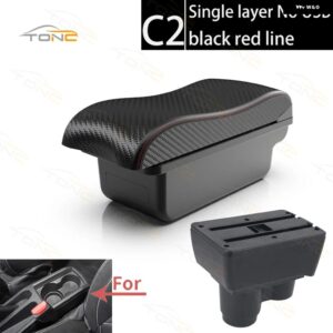 ルノー ダスター アームレスト ダチア ダスター アームレスト ボックス 2019-2022 センター コンソール 収納 ボックス 装飾 アクセサリー USB付き - C2 Red line No USB