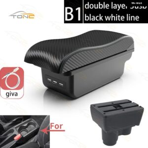 ルノー ダスター アームレスト ダチア ダスター アームレスト ボックス 2019-2022 センター コンソール 収納 ボックス 装飾 アクセサリー USB付き - B1 White line 3 USB