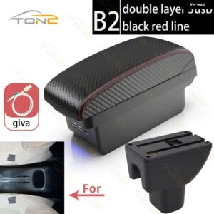 ホンダ BRIO-S 車用センター コンソール アームレスト 収納 ボックス ホンダ BRIO アームレスト USB充電付き カーアクセサリー - B2 Red line 3 USB