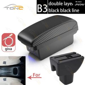 ホンダ BRIO-S 車用センター コンソール アームレスト 収納 ボックス ホンダ BRIO アームレスト USB充電付き カーアクセサリー - B3 Black line 3 USB