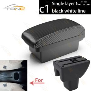 ホンダ BRIO-S 車用センター コンソール アームレスト 収納 ボックス ホンダ BRIO アームレスト USB充電付き カーアクセサリー - C1 White line NoUSB