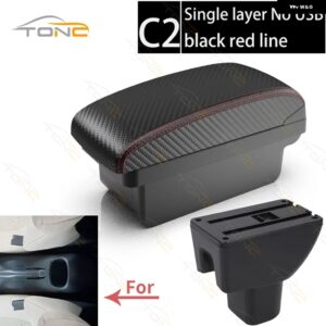 ホンダ BRIO-S 車用センター コンソール アームレスト 収納 ボックス ホンダ BRIO アームレスト USB充電付き カーアクセサリー - C2 Red line No USB