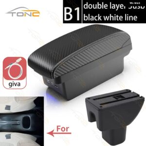 ホンダ BRIO-S 車用センター コンソール アームレスト 収納 ボックス ホンダ BRIO アームレスト USB充電付き カーアクセサリー - B1 White line 3 USB