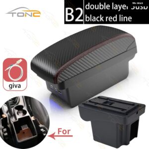 シボレー NIVA アームレスト レトロパーツ 車用 アームレスト ボックス 収納 ボックス 車内アクセサリー 充電USB - B2 Red line 3 USB