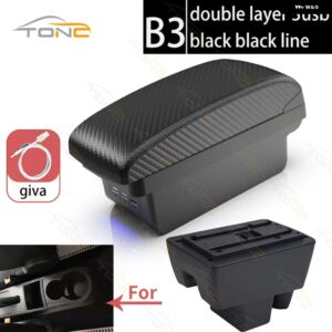 シュコダ ラピッド アームレスト ボックス センター コンソール シュコダ ラピッド カーセンター アームレスト 収納 ボックス USB ダブル 収納 スペース - B3 Black line 3 USB