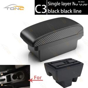 シュコダ ラピッド アームレスト ボックス センター コンソール シュコダ ラピッド カーセンター アームレスト 収納 ボックス USB ダブル 収納 スペース - C3 Black line No USB