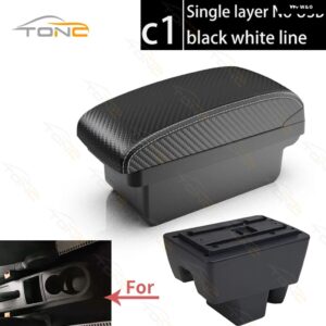 シュコダ ラピッド アームレスト ボックス センター コンソール シュコダ ラピッド カーセンター アームレスト 収納 ボックス USB ダブル 収納 スペース - C1 White line NoUSB