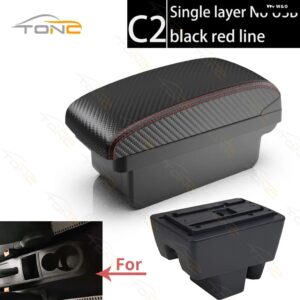 シュコダ ラピッド アームレスト ボックス センター コンソール シュコダ ラピッド カーセンター アームレスト 収納 ボックス USB ダブル 収納 スペース - C2 Red line No USB