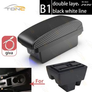 シュコダ ラピッド アームレスト ボックス センター コンソール シュコダ ラピッド カーセンター アームレスト 収納 ボックス USB ダブル 収納 スペース - B1 White line 3 USB