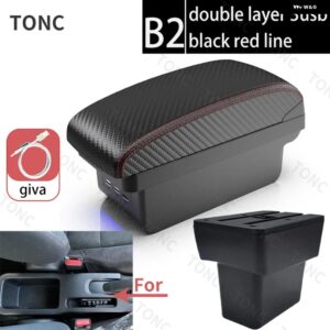 日産 NOTE E-POWER アームレスト 2016 - 21 車用 アームレスト 収納 ボックス USB付き 車内アクセサリー - B2 Red line 3 USB