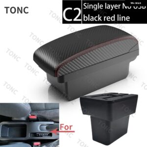 日産 NOTE E-POWER アームレスト 2016 - 21 車用 アームレスト 収納 ボックス USB付き 車内アクセサリー - C2 Red line No USB