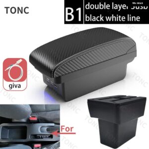 日産 NOTE E-POWER アームレスト 2016 - 21 車用 アームレスト 収納 ボックス USB付き 車内アクセサリー - B1 White line 3 USB