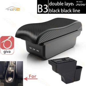 日産 ノート アームレスト ボックス 2015~2020年式 日産 ノートX カー アームレスト インナー カスタム USB充電式カーアクセサリー - B3 Black line 3 USB