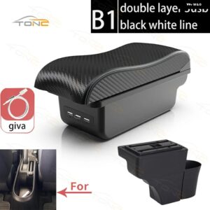 日産 ノート アームレスト ボックス 2015~2020年式 日産 ノートX カー アームレスト インナー カスタム USB充電式カーアクセサリー - B1 White line 3 USB