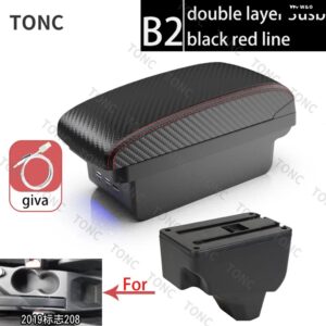 プジョー 2008 アームレスト プジョー 208 車用 アームレスト ボックス 2019 - 21 レトロパーツ 内装詳細 収納 ボックス アクセサリー - B2 Red line 3 USB