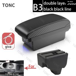 プジョー 2008 アームレスト プジョー 208 車用 アームレスト ボックス 2019 - 21 レトロパーツ 内装詳細 収納 ボックス アクセサリー - B3 Black line 3 USB