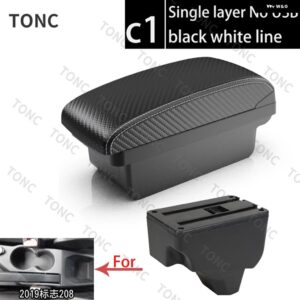 プジョー 2008 アームレスト プジョー 208 車用 アームレスト ボックス 2019 - 21 レトロパーツ 内装詳細 収納 ボックス アクセサリー - C1 White line NoUSB