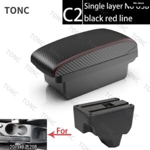 プジョー 2008 アームレスト プジョー 208 車用 アームレスト ボックス 2019 - 21 レトロパーツ 内装詳細 収納 ボックス アクセサリー - C2 Red line No USB