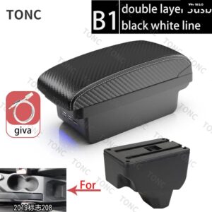 プジョー 2008 アームレスト プジョー 208 車用 アームレスト ボックス 2019 - 21 レトロパーツ 内装詳細 収納 ボックス アクセサリー - B1 White line 3 USB