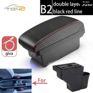 日産 ノート アームレスト ボックス 日産 ノート 車用 アームレスト ボックス インナー カスタム USB充電 灰皿 カーアクセサリー - B2 Red line 3 USB