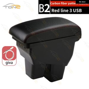 ホンダ アームレスト ホンダ ジャズ /車 アームレスト ボックス 2014 - 19 レトロパーツ インテリア 収納 ボックス 3USB - B2 Red line