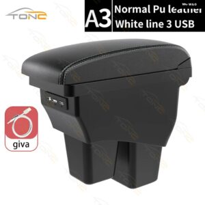 ホンダ アームレスト ホンダ ジャズ /車 アームレスト ボックス 2014 - 19 レトロパーツ インテリア 収納 ボックス 3USB - A3Normal White line