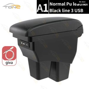 ホンダ アームレスト ホンダ ジャズ /車 アームレスト ボックス 2014 - 19 レトロパーツ インテリア 収納 ボックス 3USB - A1 Normal Black line